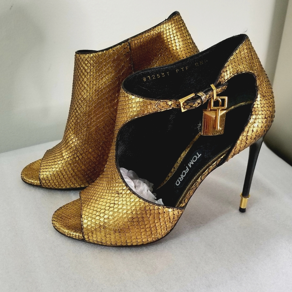 Tom Ford Python Metallic Gold Lock Sandals - image 1